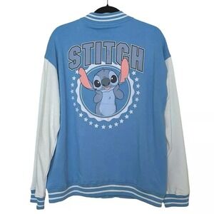 Disney Womens Lilo & Stitch Embroider Varsity Button Up Fleece Jacket Medium $90